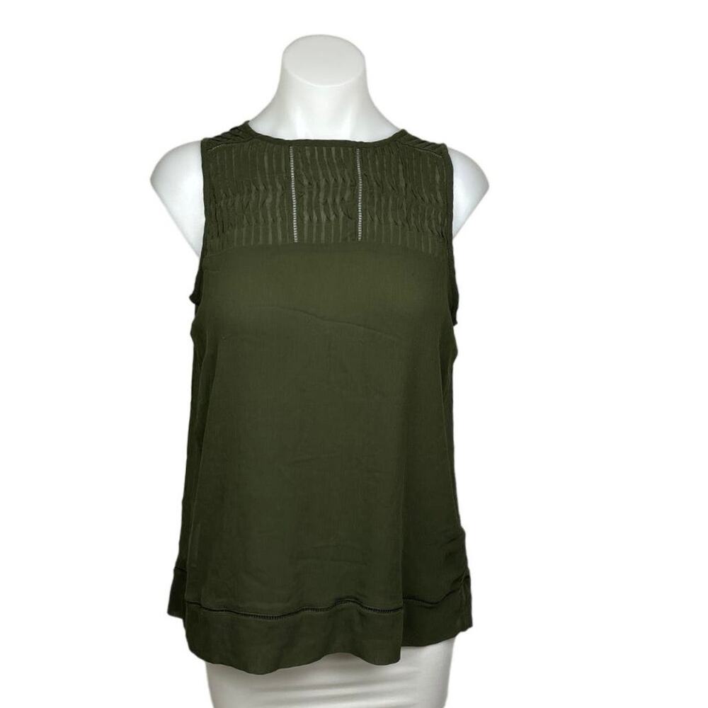 Banana Republic Green Pleated Ruched Pintuck Sleeveless Blouse Tank Top Size S - Picture 3 of 8